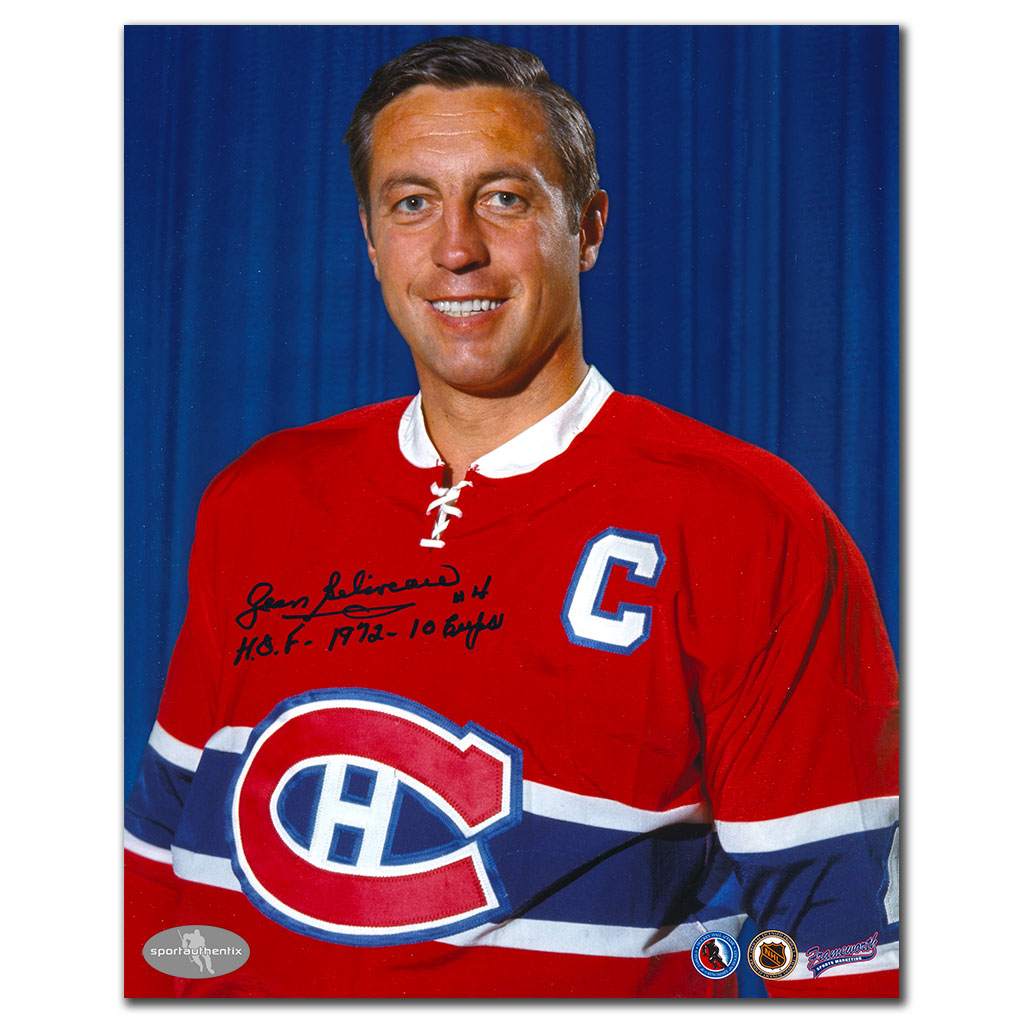 Jean Beliveau Montreal Canadiens HOF 10 CUPS Autographed 8x10