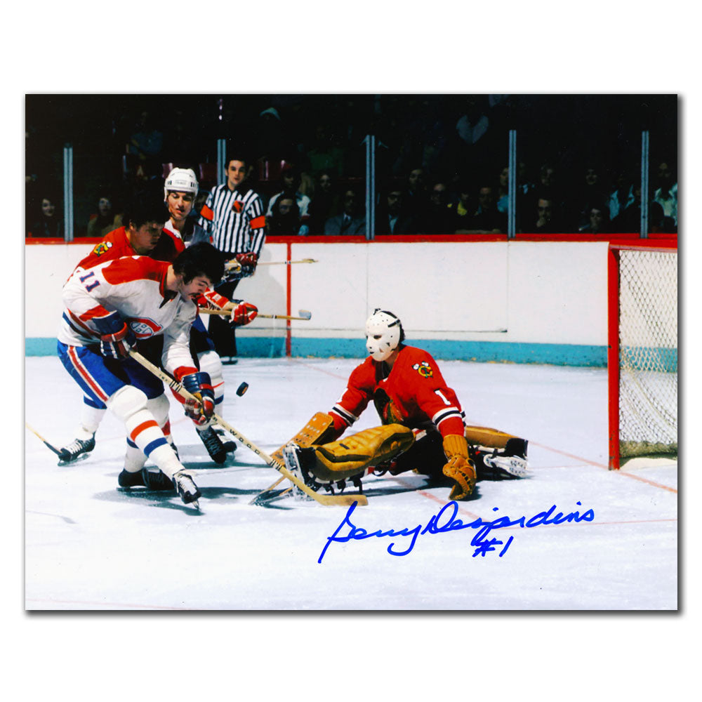 Gerry Desjardins Chicago Blackhawks vs LAMBERT Autographed 8x10