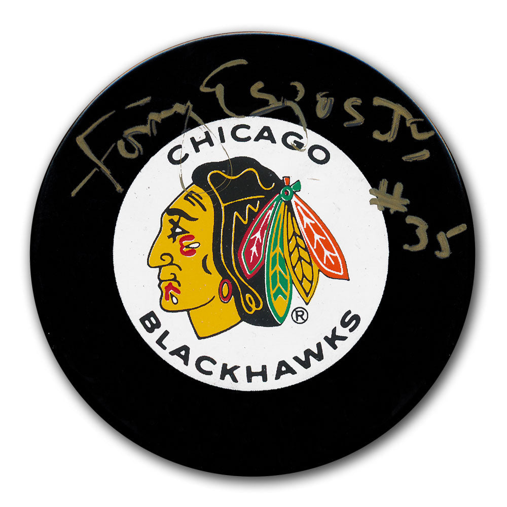 Tony Esposito Chicago Blackhawks GOLD Autographed Puck