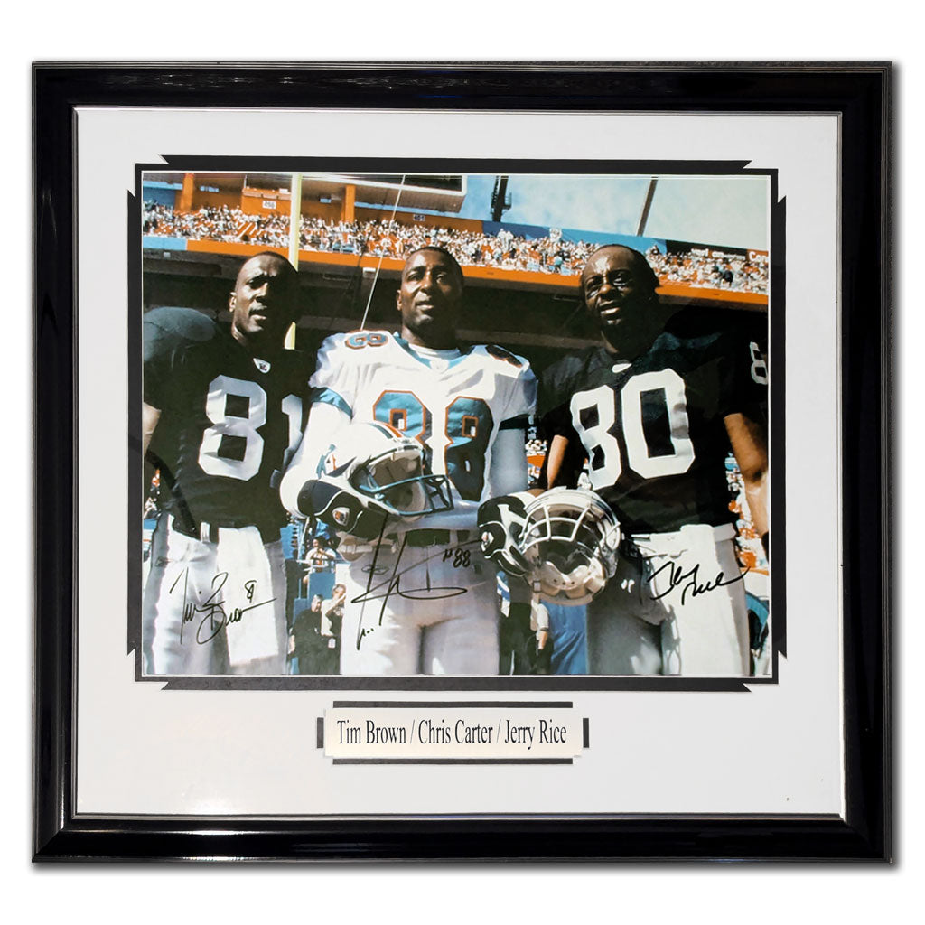 Jerry Rice Cris Carter & Tim Brown Autographed 24X26 Frame