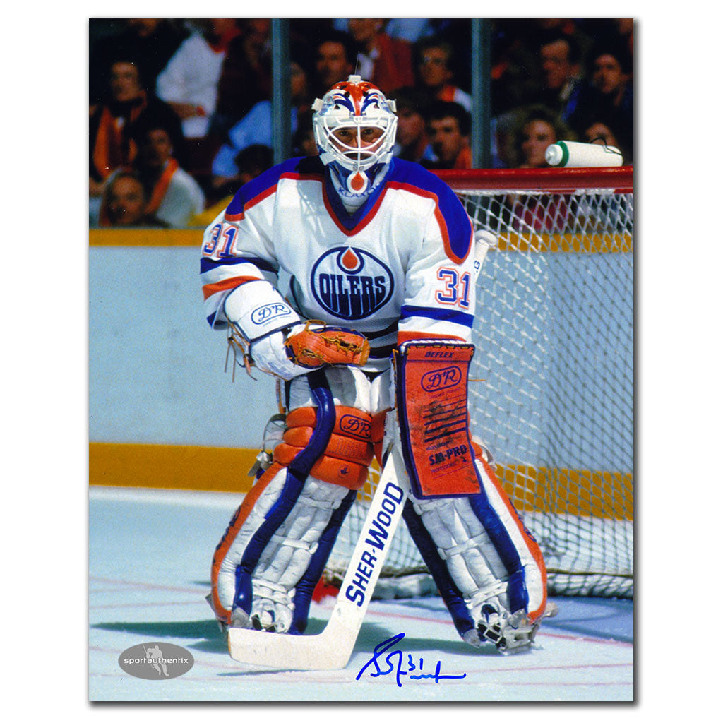 Grant Fuhr Edmonton Oilers WHITE JERSEY Autographed 8x10