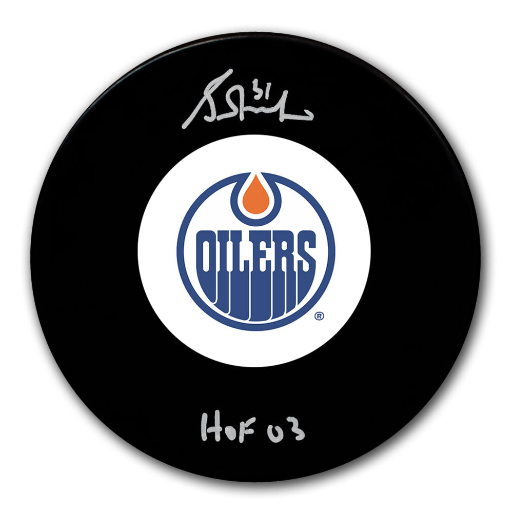 Rondelle autographiée HOF des Oilers d'Edmonton de Grant Fuhr