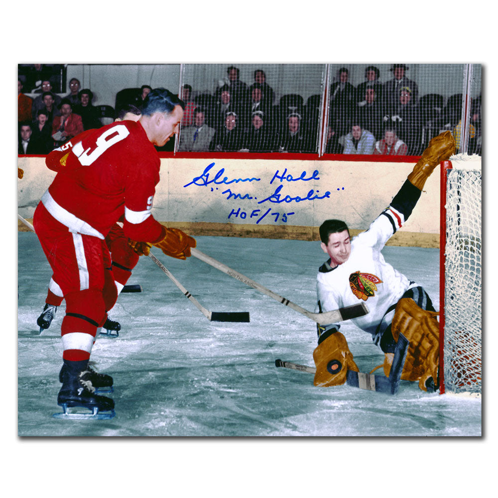 Glenn Hall Chicago Blackhawks vs GORDIE HOWE Autographed 8x10