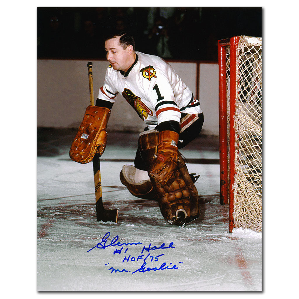 Glenn Hall Chicago Blackhawks ACTION dédicacé 8x10