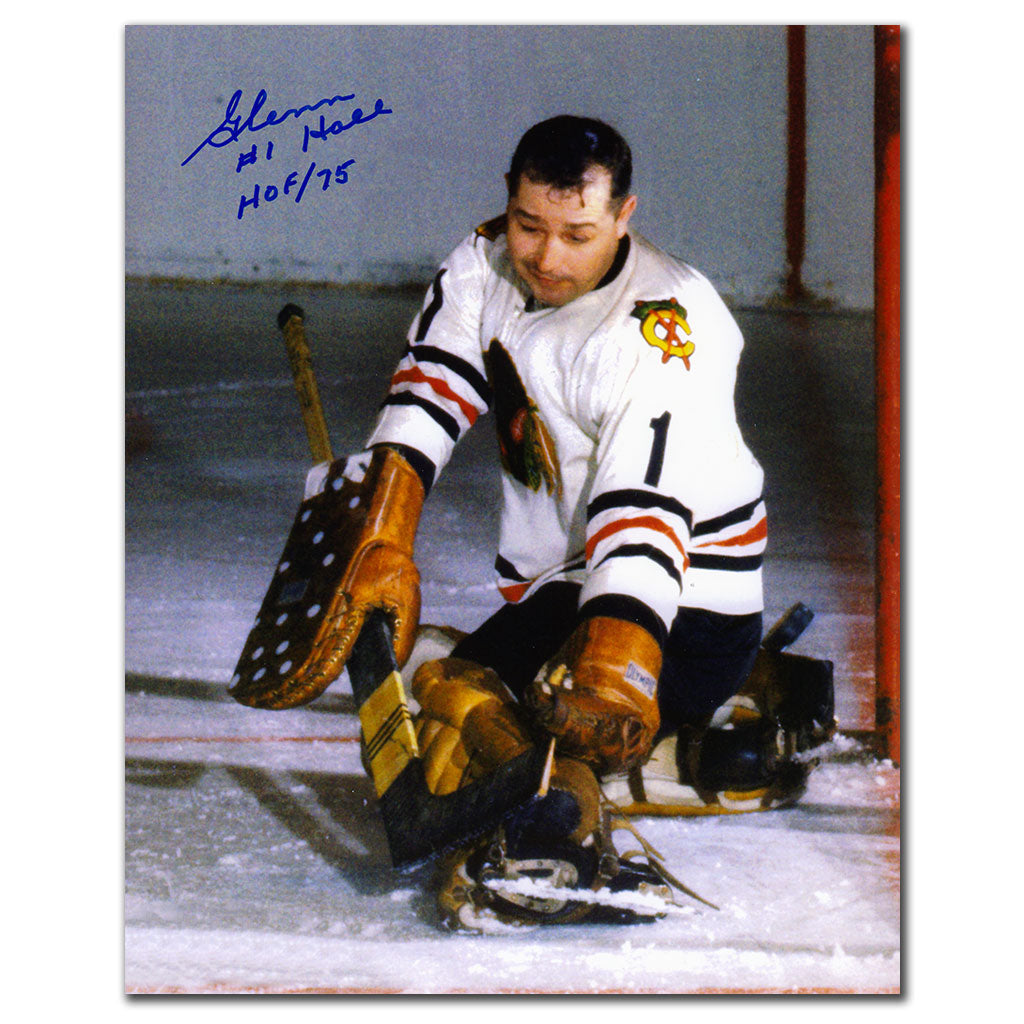 Glenn Hall Chicago Blackhawks PAD SAVE Autographed 8x10