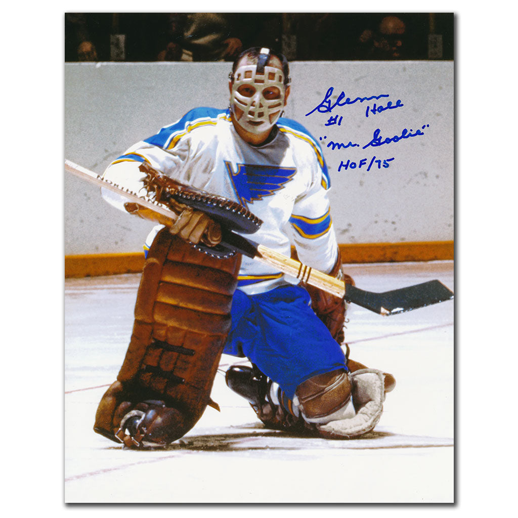 Glenn Hall St. Louis Blues M. Gardien HOF Autographié 8x10