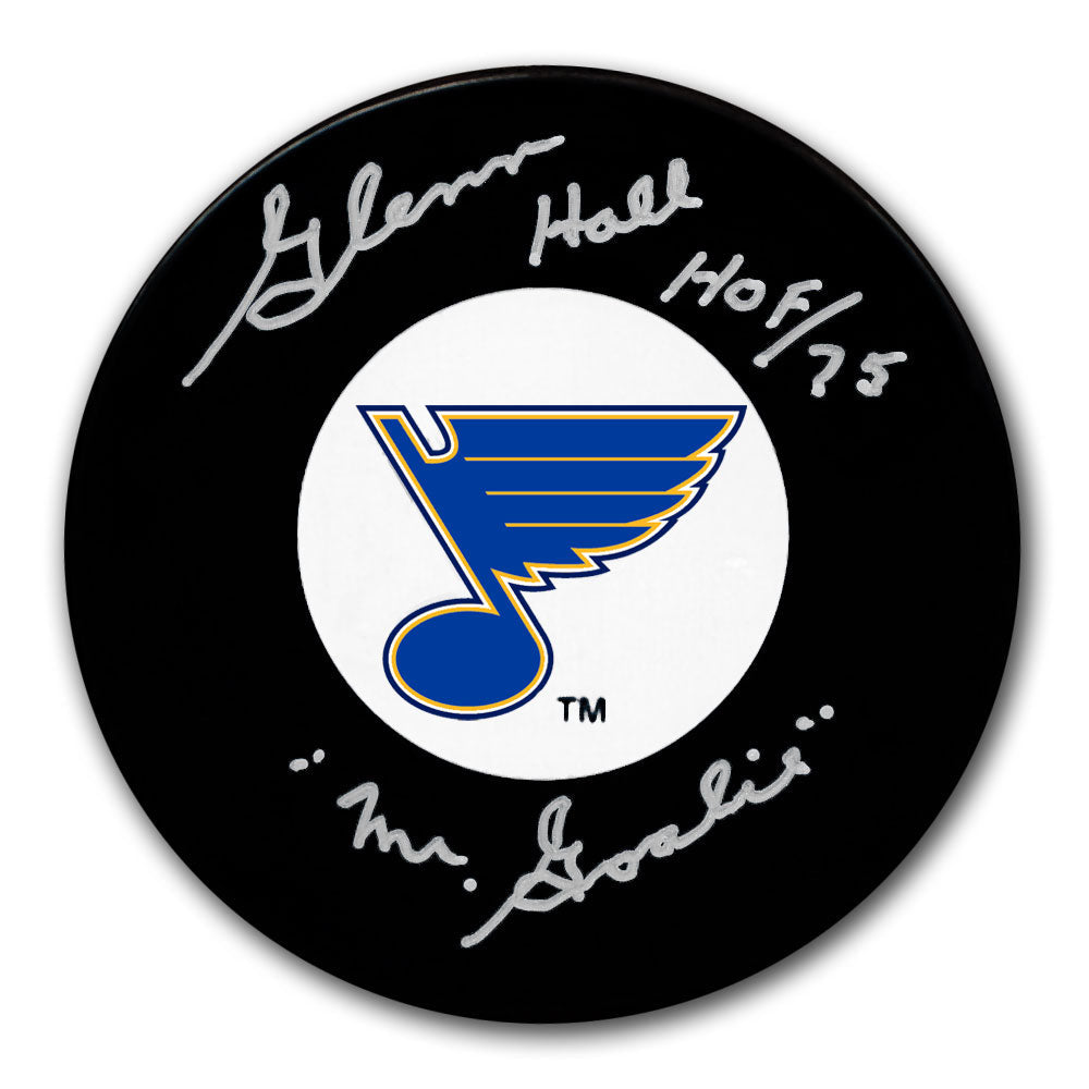 Glenn Hall St. Louis Blues HOF M. Gardien de but Rondelle autographiée