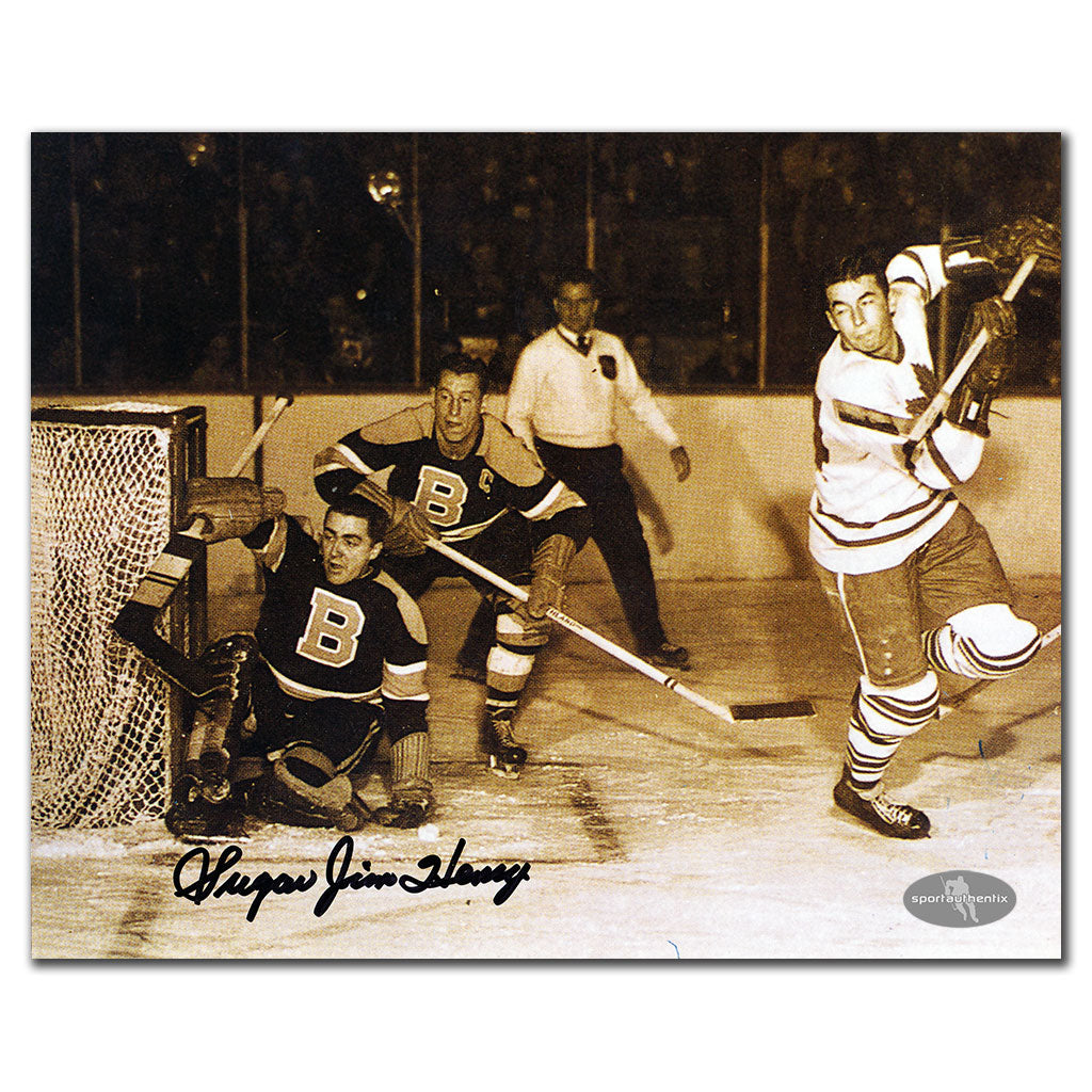 Sugar Jim Henry Boston Bruins ACTION Autographed 8x10