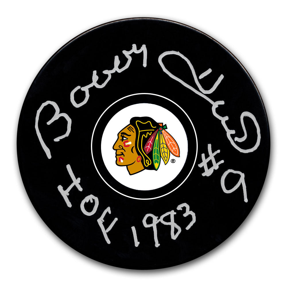 Rondelle autographiée par Bobby Hull des Blackhawks de Chicago HOF