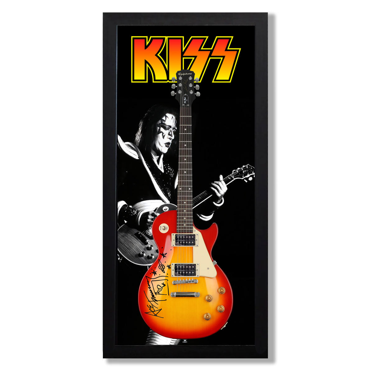 Ace Frehley KISS Signed Epiphone Les Paul 100 Heritage Cherry Sunburst Autographed Framed Electric Guitar JSA COA