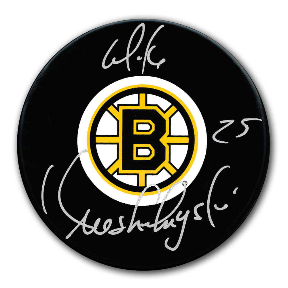 Rondelle autographiée des Bruins de Boston par Mike Krushelnyski