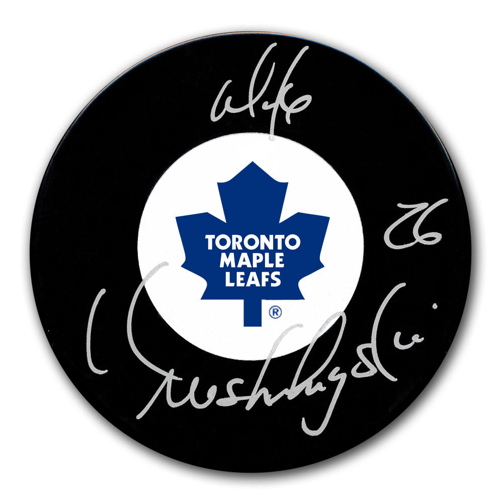 Rondelle autographiée des Maple Leafs de Toronto par Mike Krushelnyski