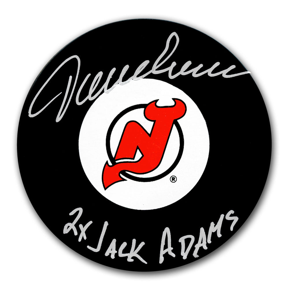 Rondelle autographiée 2x JACK ADAMS des Devils du New Jersey de Jacques Lemaire