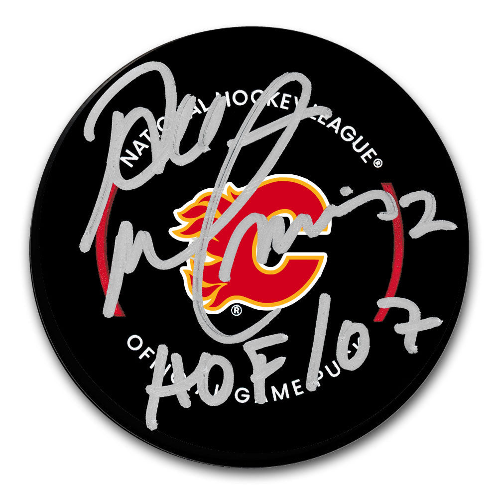 Rondelle de match officielle autographiée par Al MacInnis des Flames de Calgary HOF