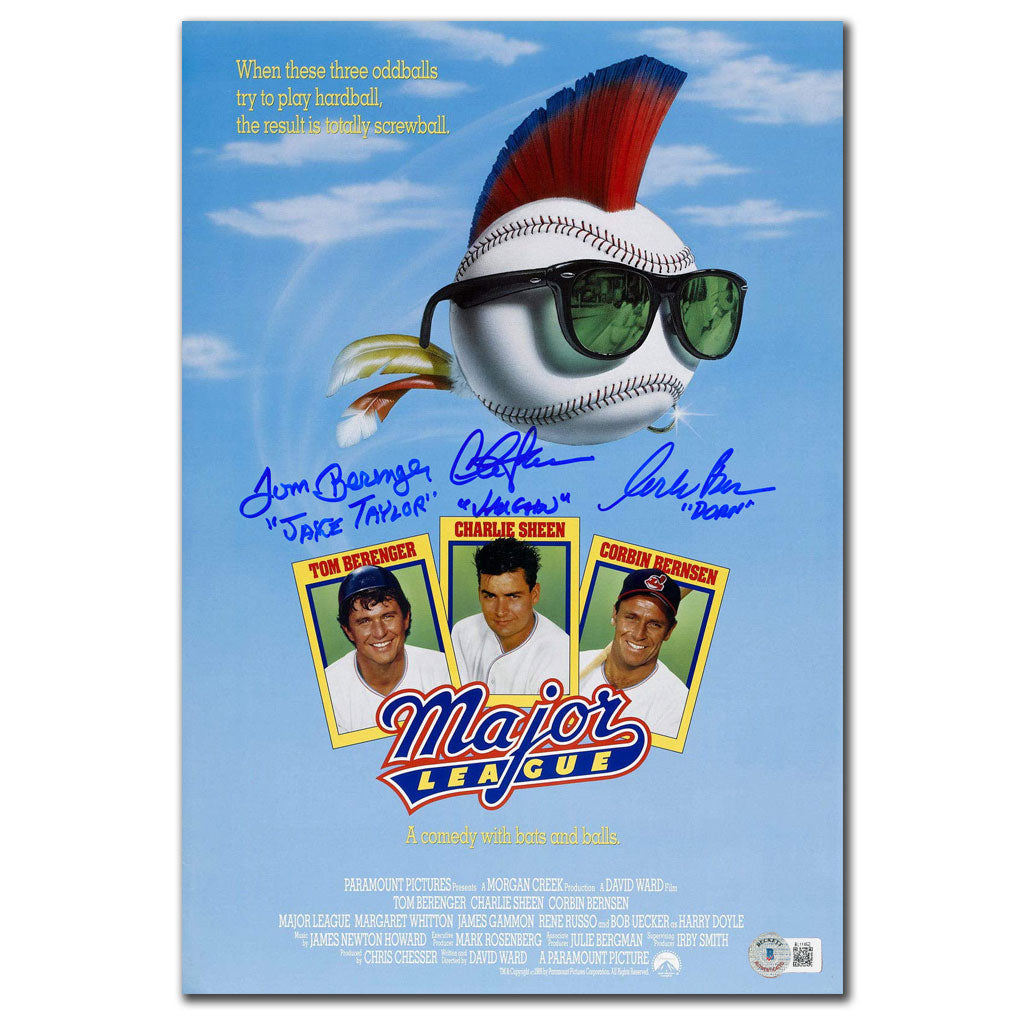 Tom Berenger Charlie Sheen Corbin Bernsen MAJOR LEAGUE Signed 11x17 Movie Poster BAS COA