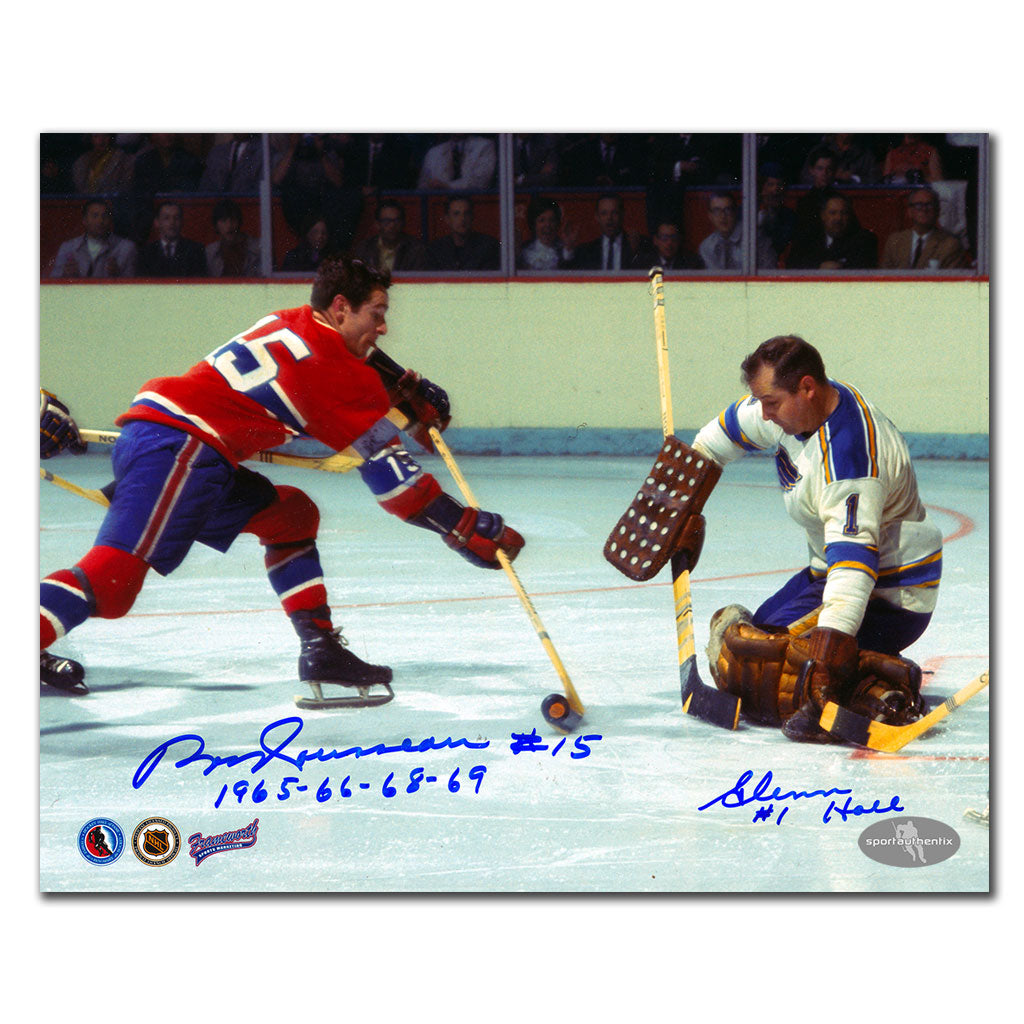 Glenn Hall vs Bobby Rousseau Dual Autographed 8x10 Photo