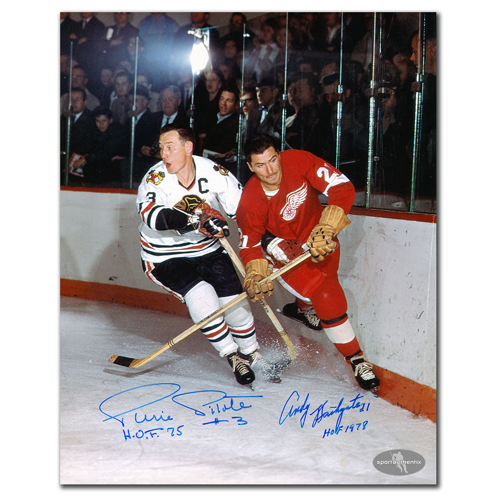 Pierre Pilote vs Andy Bathgate HOF Dual Autographed 8x10 Photo