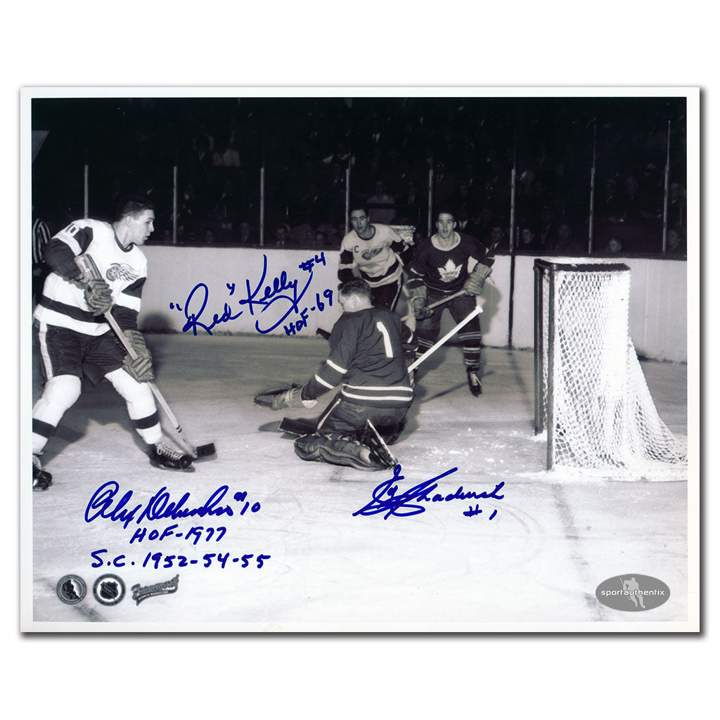 Alex Delvecchio & Red Kelly vs Ed Chadwick Triple Autographed 8x10