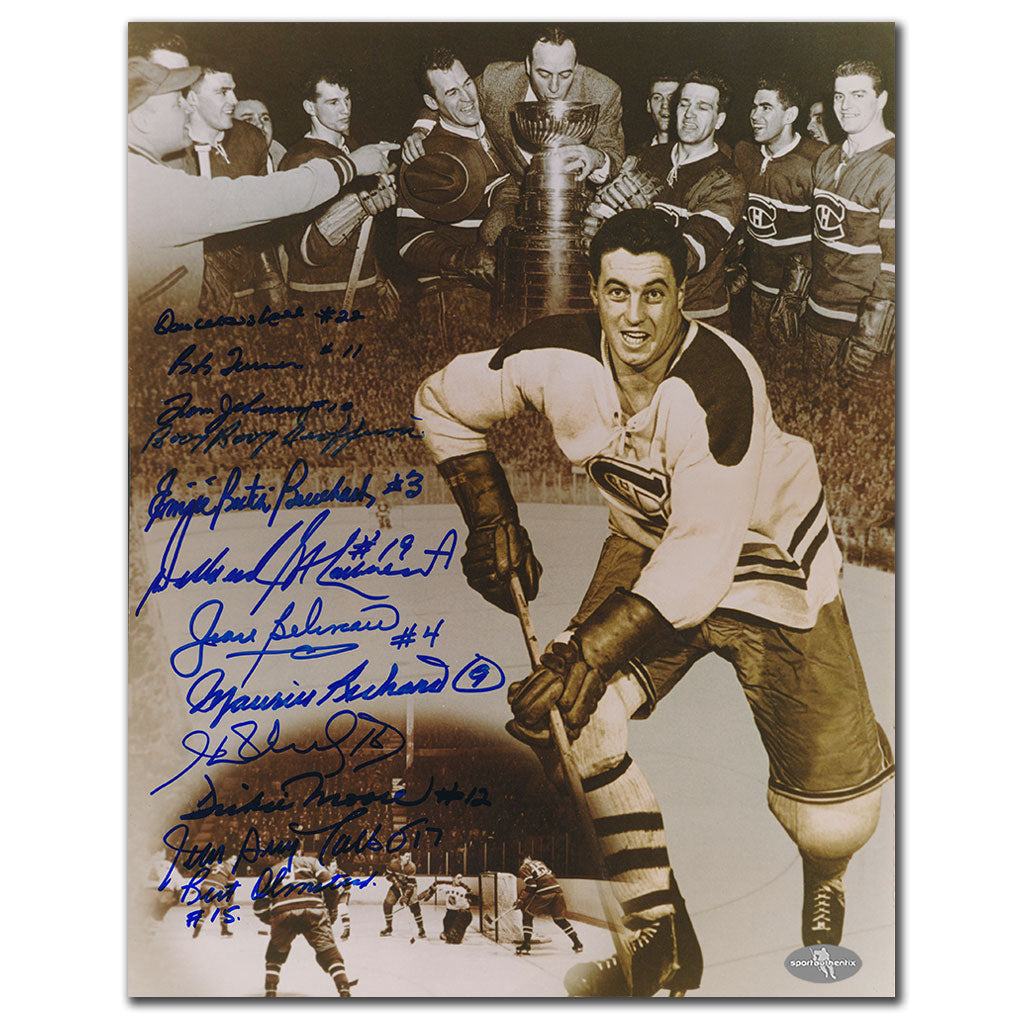 Photo autographiée 11x14 des champions de la Coupe Stanley des Canadiens de Montréal 1956 signée par 12 RARE