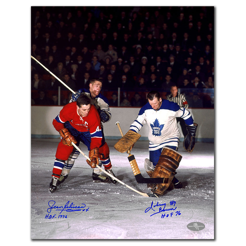 Jean Beliveau vs Johnny Bower Dual Autographed 16x20 Photo