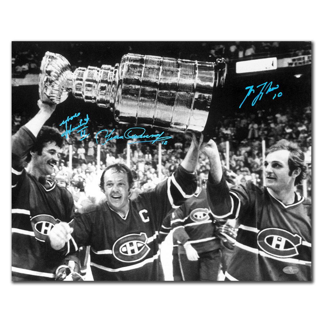 Guy Lafleur Yvan Cournoyer Yvon Lambert Montreal Canadiens 1977 STANLEY CUP Autographed 16x20