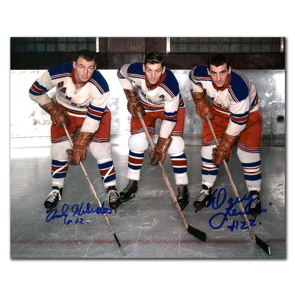 Photo dédicacée par Andy Hebenton et Danny Lewicki des Rangers de New York 8x10