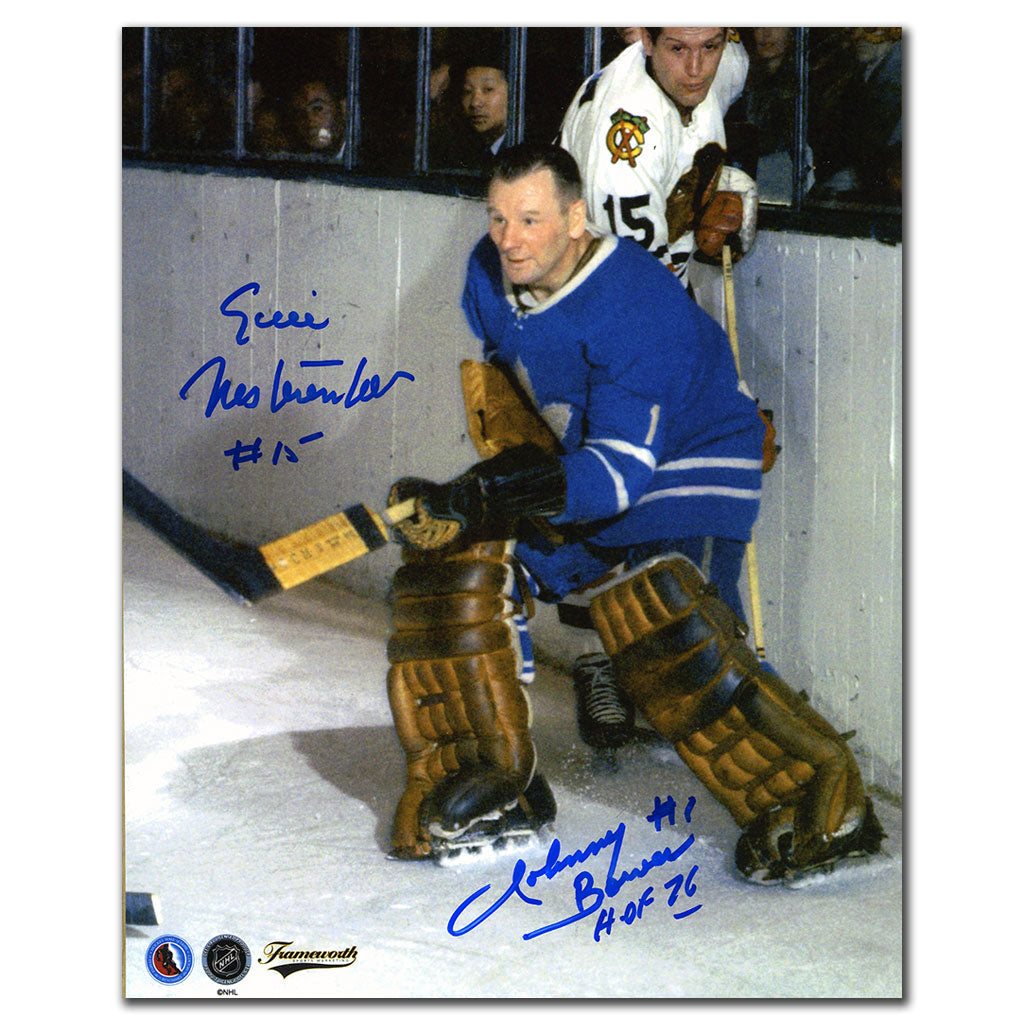 Johnny Bower contre Eric Nesterenko double photo dédicacée 8 x 10