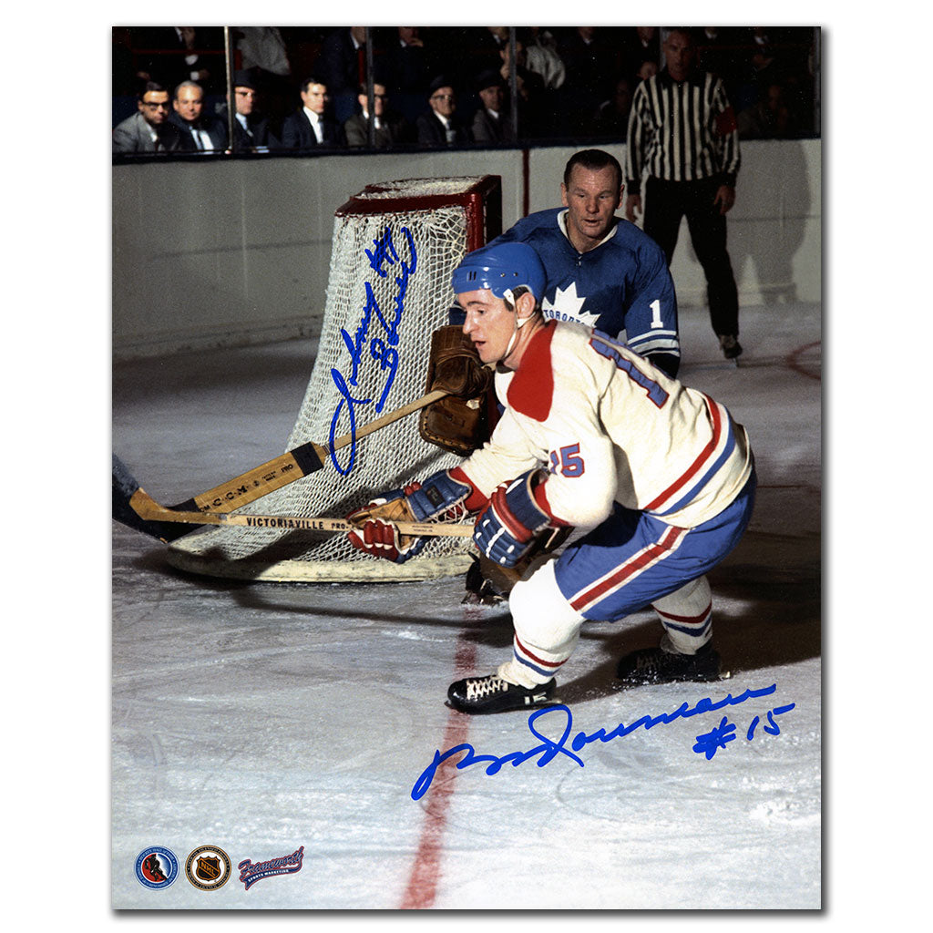 Johnny Bower contre Bobby Rousseau double photo dédicacée 8 x 10