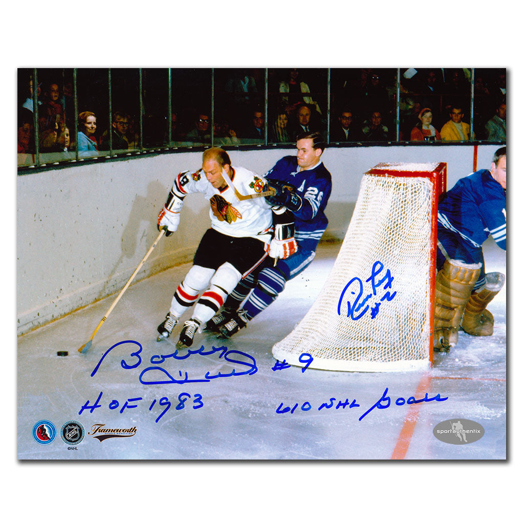 Bobby Hull contre Rick Ley double photo dédicacée 8 x 10