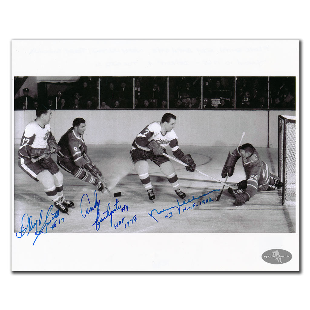 Floyd Smith et Norm Ullman contre Andy Bathgate triple photo dédicacée 8 x 10