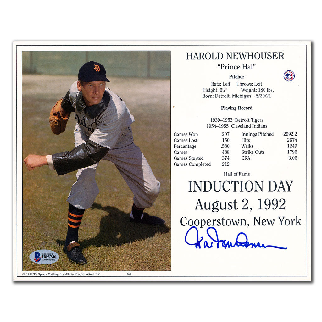 Hal Newhouser Detroit Tigers 1992 Journée d'intronisation au Temple de la renommée dédicacé 8x10