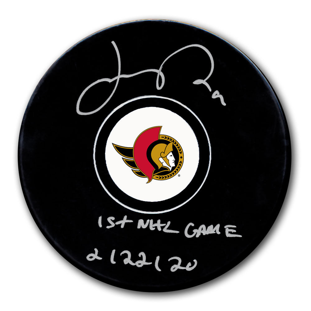 Josh Norris Sénateurs d'Ottawa 1er match de la LNH 2-22-20 Rondelle autographiée