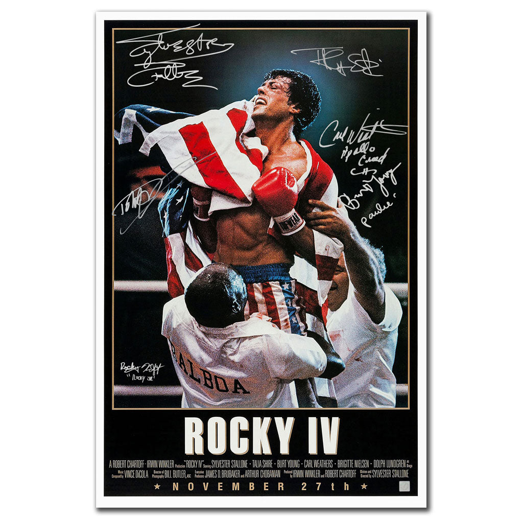 Sylvester Stallone Cast Signed ROCKY IV 24x36 Movie Poster ASI COA