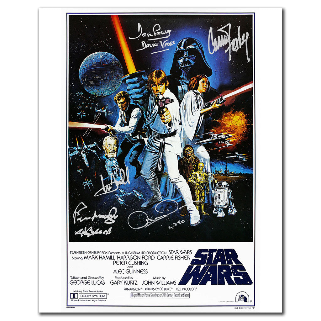 Hamill Fisher Prowse Daniels Mayhew Star Wars: Episode IV: A New Hope Cast Signed 16x20 Photo