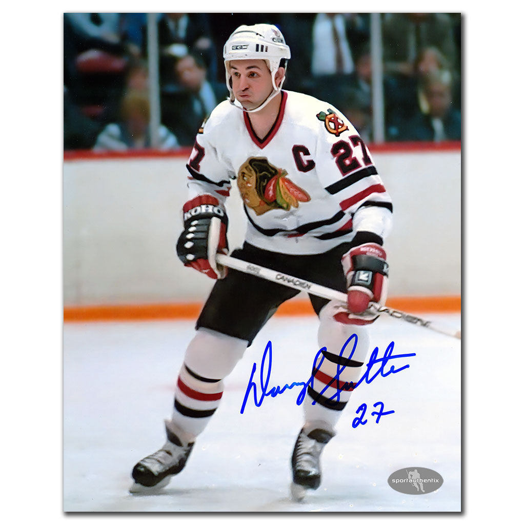 Darryl Sutter Chicago Blackhawks WHITE JERSEY Autographed 8x10