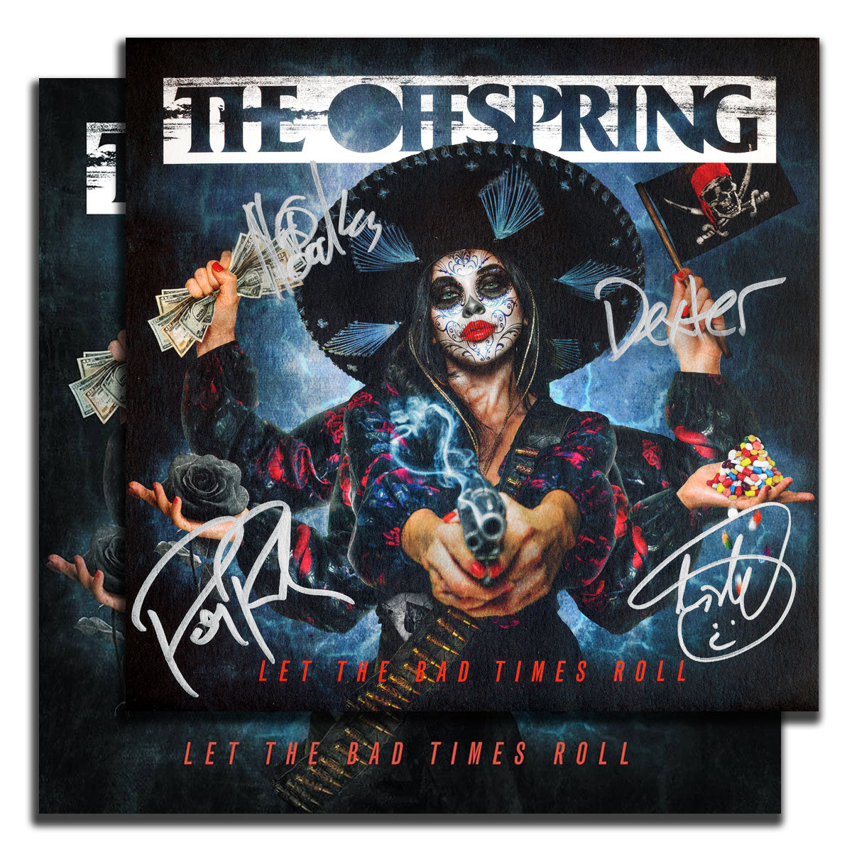 The Offspring LET THE BAD TIMES ROLL Sea Blue Vinyl Album LP including an 11x11 Band Signed Art Print