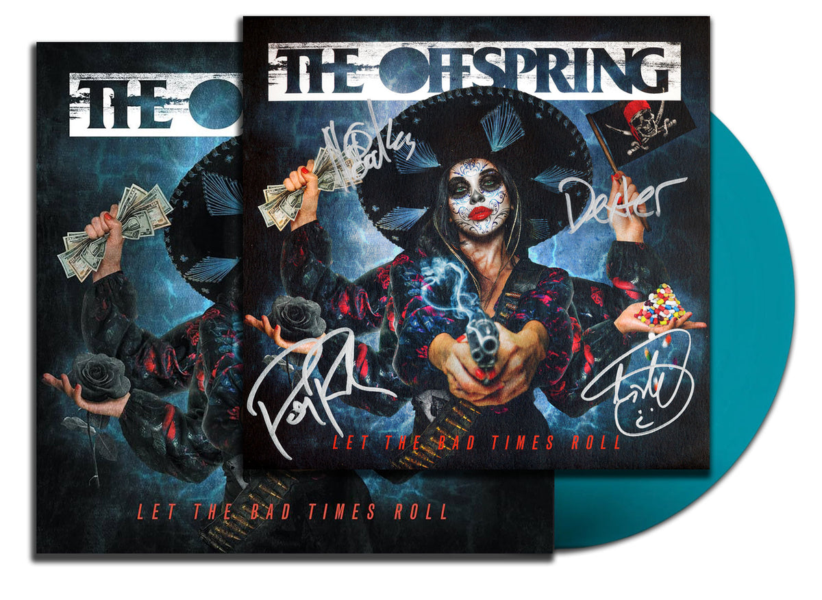 The Offspring LET THE BAD TIMES ROLL Sea Blue Vinyl Album LP including an 11x11 Band Signed Art Print