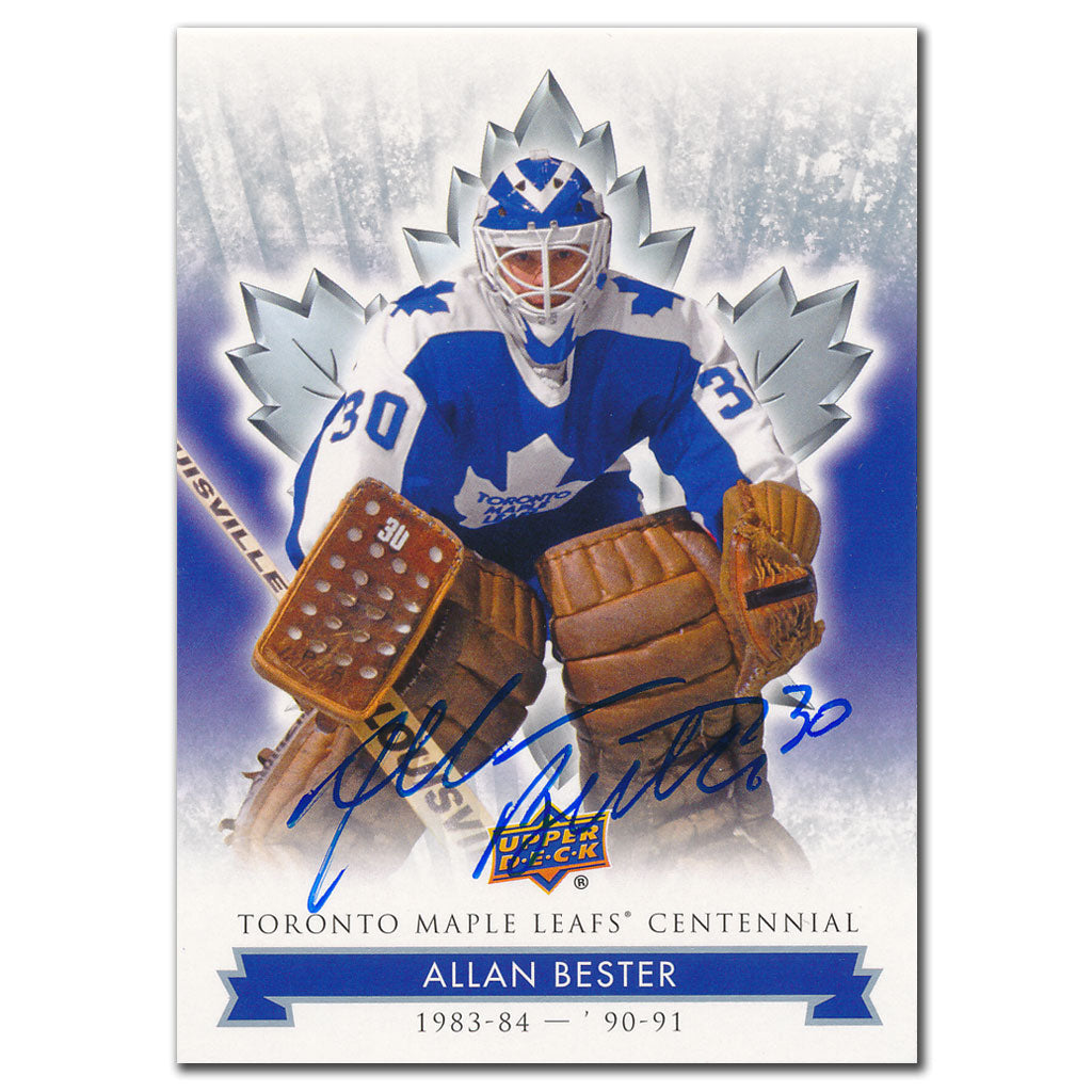 Carte autographiée du centenaire des Maple Leafs de Toronto Upper Deck 2017 d'Allan Bester #30