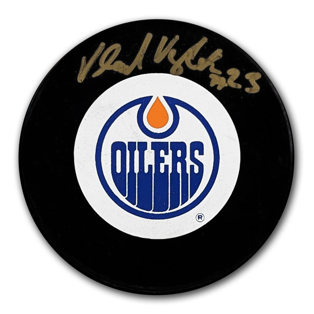 Rondelle autographiée des Oilers d'Edmonton par Vladimir Vujtek