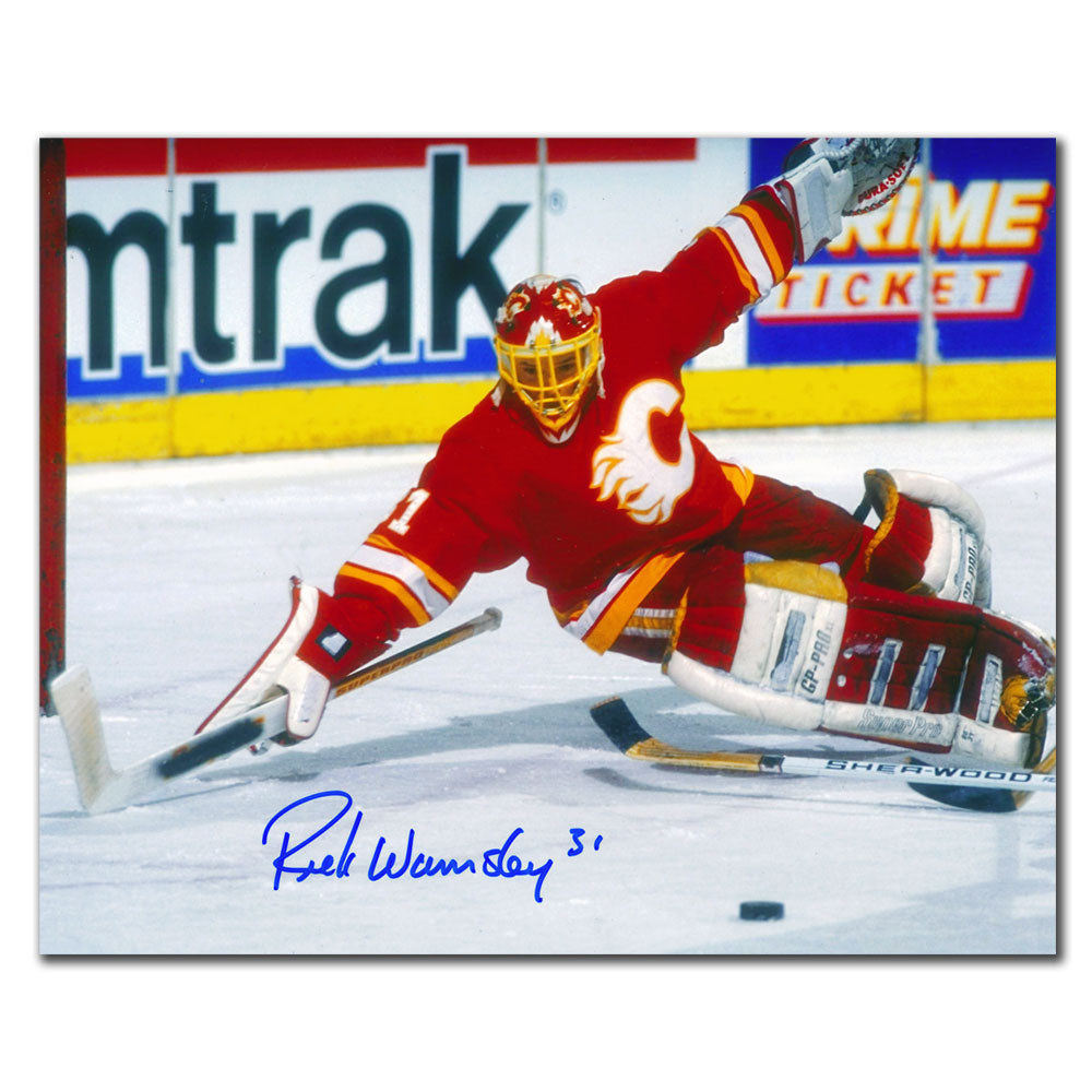 Rick Wamsley Calgary Flames DIVING SAVE Autographed 8x10