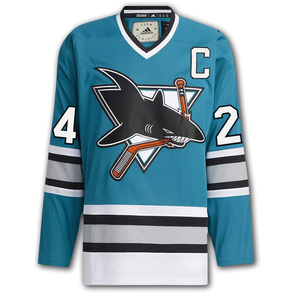 Doug Wilson San Jose Sharks STATS Adidas Autographed Jersey